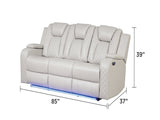BENZ LED & Power Reclining Sofa Made With Faux Leather in Ice 659436286627