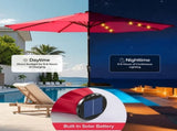 10 ft Patio Umbrella for Table, Outdoor Sun Umbrella with 32 LED Solar Lights, Red 98770700