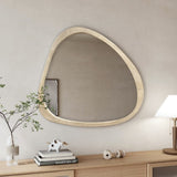 Solid Wood Mirror 45 Inch Asymmetrical Wall Mirror Wooden Framed Mirror Large Sized Dressing Mirror, W1435P241566
