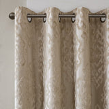 Knitted Jacquard Damask Total Blackout Grommet Top Curtain Panel Pair B035129803