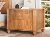 Fluted Nightstand, 21.65" Wide Side Table with 3 Drawers, Mid Century Modern Wood NightStand with W1716P409479