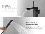 Thermostatic Freestanding Bathtub Faucet Waterfall Tub Filler Black Floor Mount Brass Bathroom T3177P277531