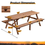 ZUN 8-Person Rectangle Wooden Picnic Table, Outdoor Camping Dining Table with 2 Seats, Garden, DIY w/2 08420818