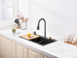 Waterfall Kitchen Sink, Stainless Steel Single Bowl in Black, Multifunctional Workstation with 55656405