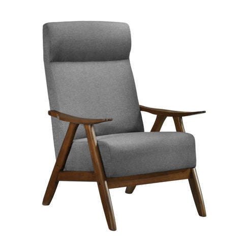 ZUN Modern Accent Chair 1pc Gray High-Back Chair Cushion Seat and Back Walnut Finish Solid Wood Living B011P182666