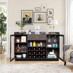 ZUN Double Glass Door with Single Drawer and 12-Bottle Wine Rack Sideboard in Black Frame + Gray-Brown 56154679