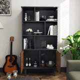 ZUN Bookcase with Cabinet, Bookshelf with Doors, Black&Honey W965P179467