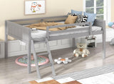 Twin Size Wood Low Loft Bed with Ladder, ladder can be placed on the left or right, Gray WF313084AAE