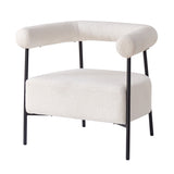 Modern Boucle Fabric Upholstered Accent Chair, Curved Armchair with Black Metal Frame, White N765P236503W