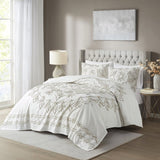3 Piece Tufted Cotton Chenille Coverlet Set Ivory/Taupe Full/Queen B03597575