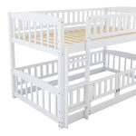 ZUN Bunk Bed with Slide,Twin Over Twin Low Bunk Bed with Fence and Ladder for Toddler Kids Teens White 50818946