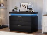 Nightstand with Charging Station and LED Lights,Night Stand with Sliding Top for Bedroom,Bedside W1162P320229