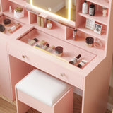 Apple Pink Textured Particle Board with Melamine Laminate, Tempered Glass Top, Five-Drawer Dressing 23583211