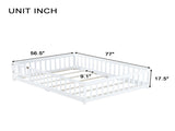 Full Size Floor Bed with Fence and Door,Rubber Wood Floor Bed with Safety Guardrails,White W504P296786