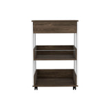 Modern Kitchen Cart 35" H, Four Casters, Three Shelves, White / Dark Walnut B097133134