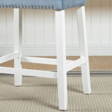 ZUN Morovo Set of 2 Velvet Counter Height Stools with Tufted Saddle Seats, White-Wash Finish, Blue T2574P164821