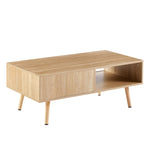 ZUN 41.34" Rattan Coffee table, sliding door for storage, solid wood legs, Modern table for living room 94308535