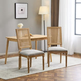 French Country Dining Chairs Elegant Cane Backrest & Upholstered Seats with Fluted Legs N767P263678G