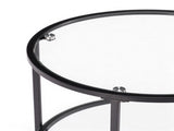 2-Tier Round Coffee Table, Glass Top, Iron Frame, 25.6"25.6"19.3", Matte Black 19047100