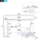 ZUN Full Over Twin Metal Bunk Bed with Built-in Desk, Shelves and Ladder, White 89901495