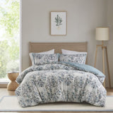 3 Piece Floral Printed Cotton Comforter Set Blue King/Cal King B035P148329
