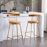 ZUN Bar Stool Set of 2, Luxury Velvet High Bar Stool with Metal Legs and Soft Back, Pub Stool Chairs W117071316