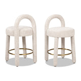 Penny 26.5" Round Arched Upholstered Counter Stool, Set of 2, Travertine Beige Chenille B2719P360149