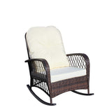 Outdoor Wicker Rocking Chair with Wide Seat, Thick, Soft Cushion, Rattan Rocker w/Steel Frame, High W209P265086