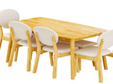 Rubberwood Dining Table Set, 1 Rectangular Table 4 Upholstered Chairs 1 Bench, Natural Wood 25118612