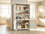 Barn door 3-tier steel display case, 69.7 31.5 15.4 inches, off-white with contrasting wood 06230344