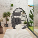 ZUN Outdoor Garden Rattan Egg Swing Chair Hanging Chair Wood W874107307
