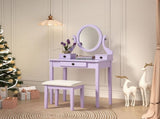 Moniys Wood Moniya Makeup Vanity Table and Stool Set, Purple T2574P163832