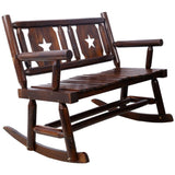 Outdoor Wood Rocking Bench Carbonized Double Rocking Chair for 2 Persons with Wide Curved Seat, W465P221182