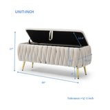 Oval Storage Bench with Gold Legs,Velvet Fabric Upholstered Ottoman Storage Benches for Bedroom End W1117P184677