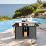 Large bar cart,Outdoor Kitchen Wicker Island Rolling Cart & Storage Cabinet, Wheels and Stainless 69148340