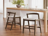 Balmain Indoor Rubberwood Barstool, Dark Brown Finished and Beige Upholstery, Set of 2 N775P318294D