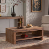 Rectangle Coffee Table with Solid Wood for Living Room, Large 2-Tier Rustic Coffee Table with W3158P297407