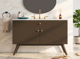 36" Luxury Striped Bathroom Vanity, Soft-Close Dual-Door Storage & Premium Ceramic Sink, Dark Brown N765P387198D
