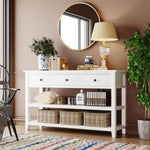 ZUN Retro Design Console Table with Two Open Shelves, Pine Solid Wood Frame and Legs for Living Room 32671692