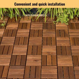 Acacia Wood Interlocking Deck Tiles Checker Pattern, 30 PCS 12" x 12" Square Acacia Hardwood Outdoor W2391P272587