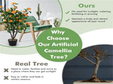 40" Lifelike Artificial Camellia Tree - 37 Yellow BloomsDense Green Leaves, GreenYellow 68479469