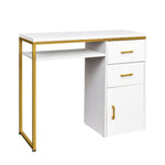 ZUN FCH White Particleboard Iron Pipe 97*35*78cm 2 drawers and 1 door Computer desk Multiple scenes 99971577