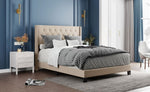 ZUN Upholstered Platform Bed with Classic Headboard, Box Spring Needed, Beige Linen Fabric, Queen Size WF280786AAA