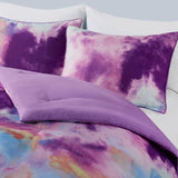 King/Cal King Watercolor Tie Dye Printed Comforter Set with Throw Pillow B035129812