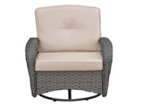 3 Pieces Conversation Set, Outdoor Wicker Rocker Swivel Patio Bistro Set, Rocking Chair with Glass W1889P494796
