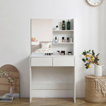 ZUN Vanity desk with mirror, dressing table with 2 drawers, white color 74296764