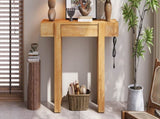 TREXM Rustic Minimalist Console Table with Hidden Drawer, Side Power Outlet,Wood Entryway Table for N715P361518N