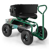 Garden Cart Height Adjustable Scooter with Swivel Seat & Tool Storage Green 37300968