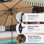 ZUN 9FT Outdoor Patio Umbrella with 8 Ribs, Table Umbrellas with Push Button Tilt/Crank, UV Protection 30943313