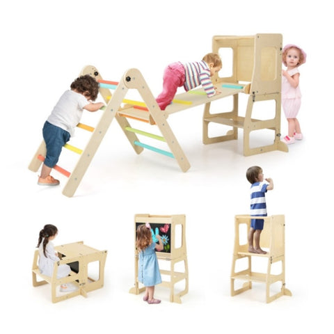 ZUN Wooden Children Climbing Toy Connected Table and Chair Set 00869226